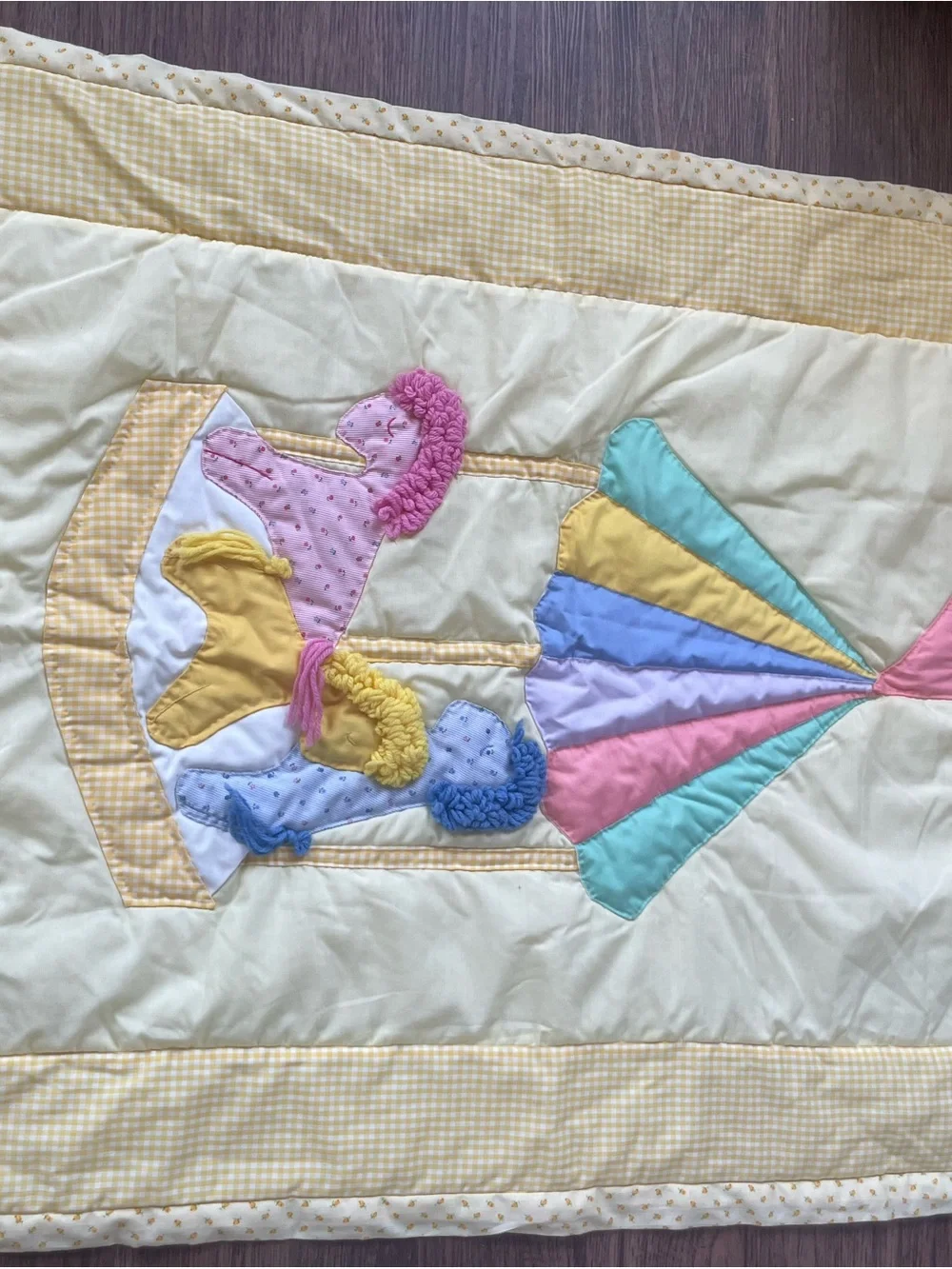 Handmade Baby Quilt with Pastel Carousel Appliqué + clouds 9 Muslin wrap